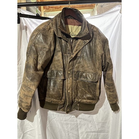 Vintage Expedition Weekends Leather Bomber Jacket Men's Small Brown Read - Picture 1 of 7